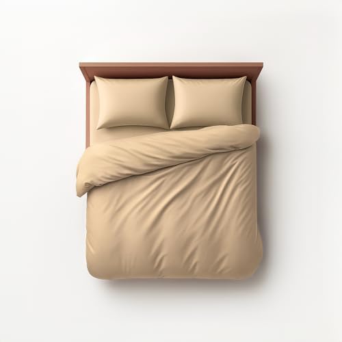 Duvet Cover Set – Chic Lightweight 3-PCs Cover Only Set (No Insert), Breathable Durable Feel Super Soft Comfortable & Cooling Bedding with Zipper Closure, Corner Ties Beige