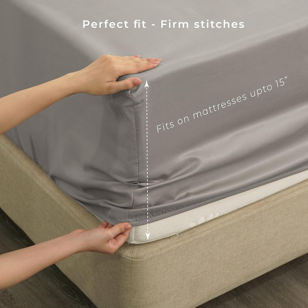 Fitted Sheet – 15'' Deep Pocket Soft Microfiber Mattress Cover, Wrinkle Resistant, Breathable Durable Feel Super Soft Comfortable Sleep & Cooling Bedding, Chic Lightweight Dove