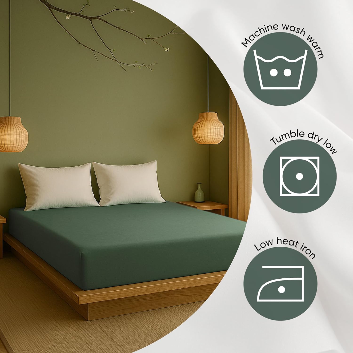 Fitted Sheet  – 15'' Deep Pocket Soft Microfiber Mattress Cover, Wrinkle Resistant, Breathable Durable Feel Super Soft Comfortable Sleep & Cooling Bedding, Chic Lightweight Dark Ivy