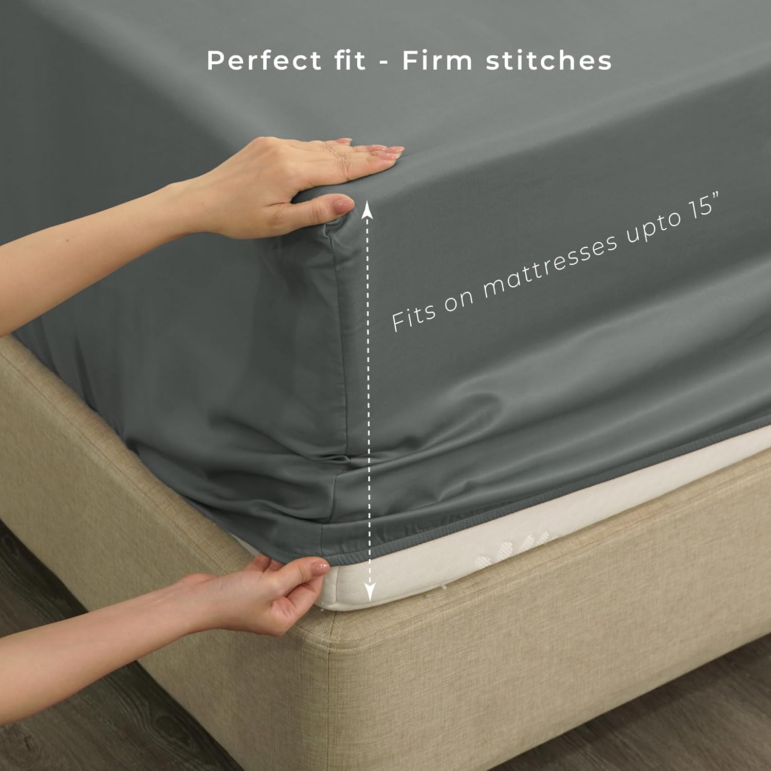 Fitted Sheet – 15'' Deep Pocket Soft Microfiber Mattress Cover, Wrinkle Resistant, Breathable Durable Feel Super Soft Comfortable Sleep & Cooling Bedding, Chic Lightweight Neutral Gray