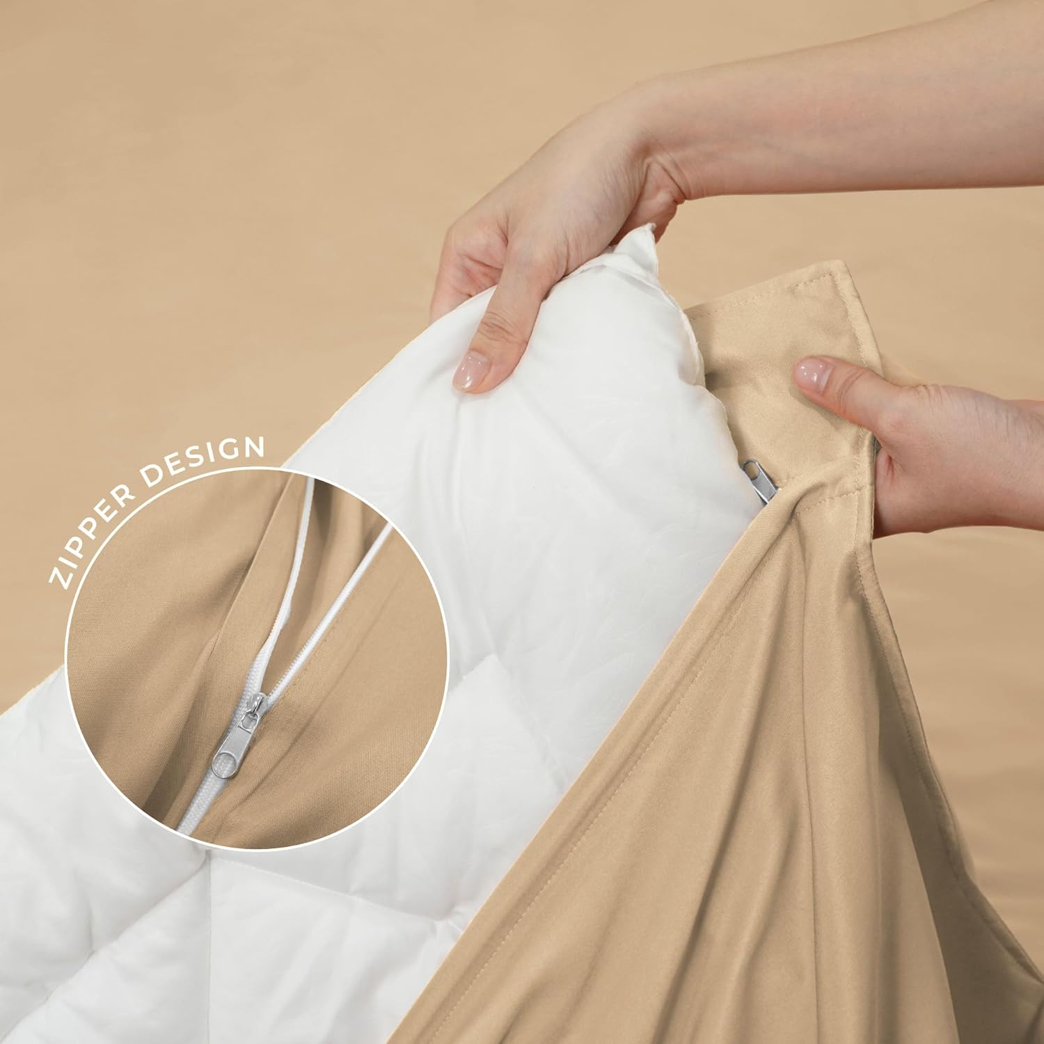 Duvet Cover Set – Chic Lightweight 3-PCs Cover Only Set (No Insert), Breathable Durable Feel Super Soft Comfortable & Cooling Bedding with Zipper Closure, Corner Ties Beige