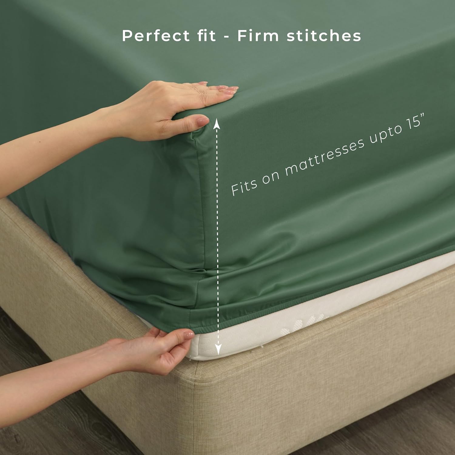 Fitted Sheet  – 15'' Deep Pocket Soft Microfiber Mattress Cover, Wrinkle Resistant, Breathable Durable Feel Super Soft Comfortable Sleep & Cooling Bedding, Chic Lightweight Dark Ivy