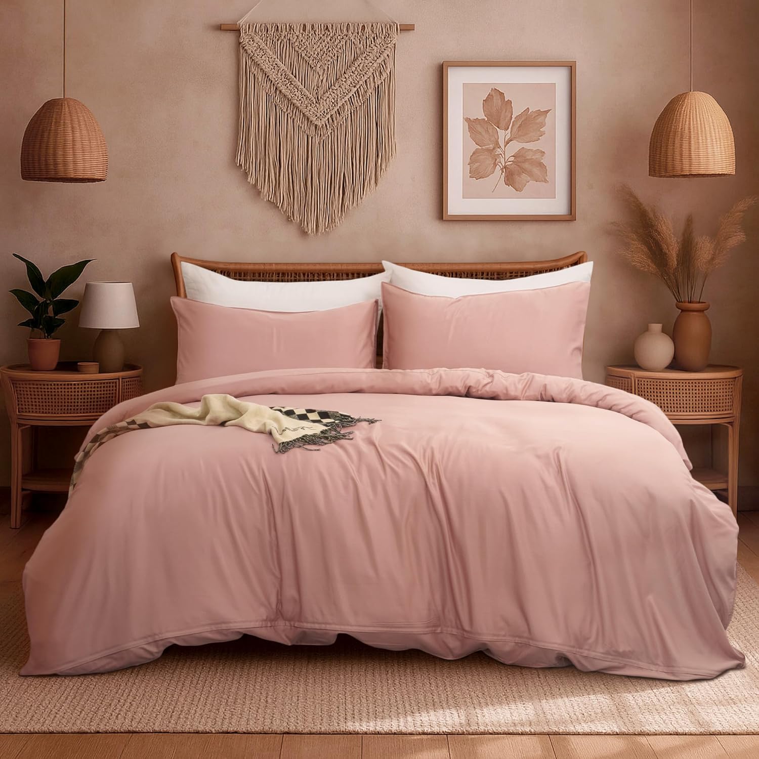 Duvet Cover Set – Chic Lightweight 3-PCs Cover Only Set (No Insert), Breathable Durable Feel Super Soft Comfortable & Cooling Bedding with Zipper Closure, Corner Ties Chintz Rose