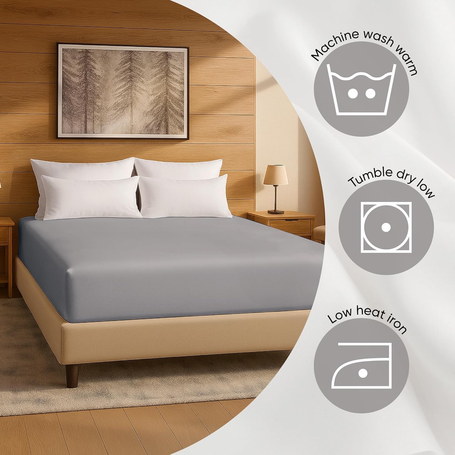 Fitted Sheet – 15'' Deep Pocket Soft Microfiber Mattress Cover, Wrinkle Resistant, Breathable Durable Feel Super Soft Comfortable Sleep & Cooling Bedding, Chic Lightweight Dove