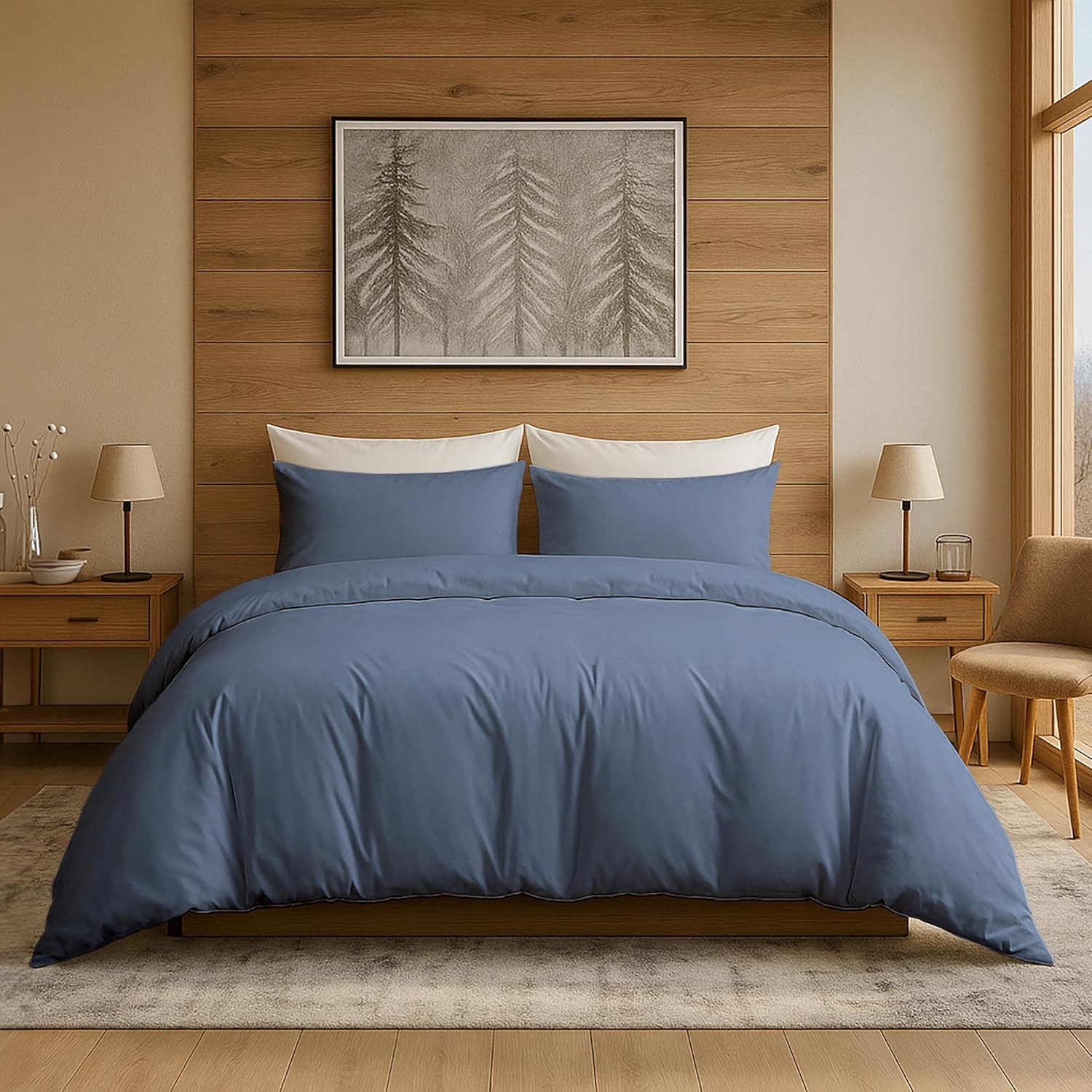 Duvet Cover Set – Chic Lightweight 3-PCs Cover Only Set (No Insert), Breathable Durable Feel Super Soft Comfortable & Cooling Bedding with Zipper Closure, Corner Ties Country Blue