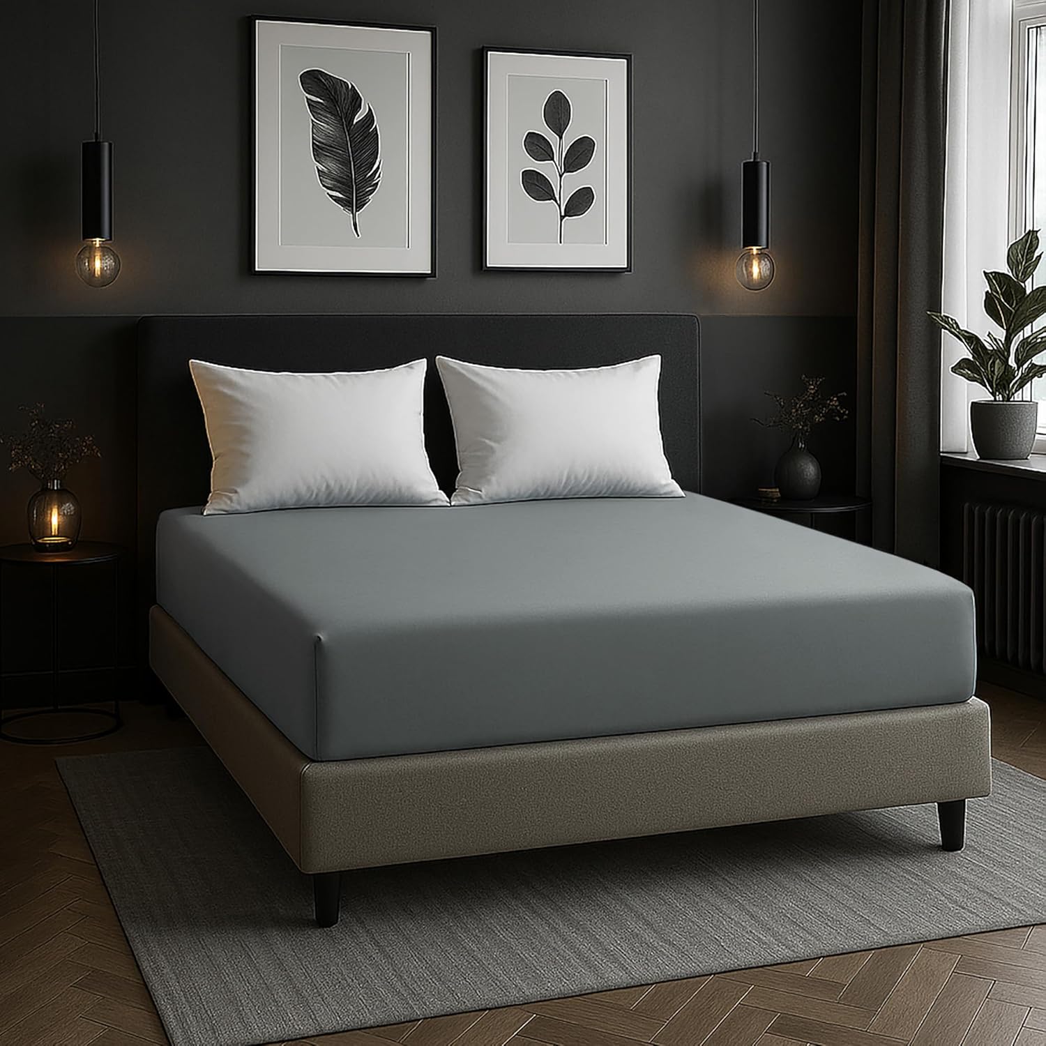 Fitted Sheet – 15'' Deep Pocket Soft Microfiber Mattress Cover, Wrinkle Resistant, Breathable Durable Feel Super Soft Comfortable Sleep & Cooling Bedding, Chic Lightweight Neutral Gray