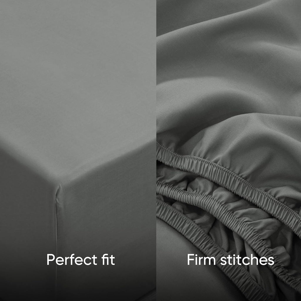 Fitted Sheet – 15'' Deep Pocket Soft Microfiber Mattress Cover, Wrinkle Resistant, Breathable Durable Feel Super Soft Comfortable Sleep & Cooling Bedding, Chic Lightweight Neutral Gray