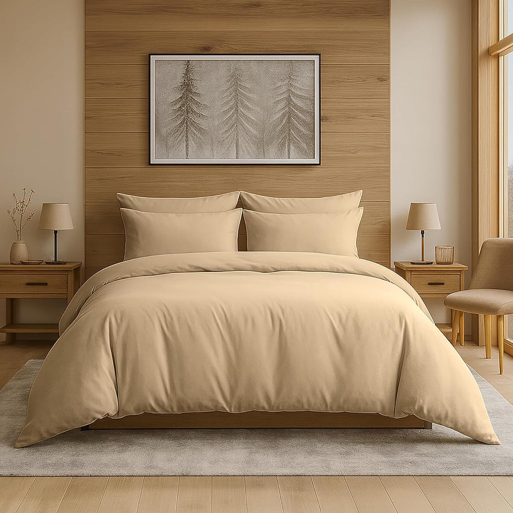 Duvet Cover Set – Chic Lightweight 3-PCs Cover Only Set (No Insert), Breathable Durable Feel Super Soft Comfortable & Cooling Bedding with Zipper Closure, Corner Ties Beige