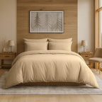 Duvet Cover Set – Chic Lightweight 3-PCs Cover Only Set (No Insert), Breathable Durable Feel Super Soft Comfortable & Cooling Bedding with Zipper Closure, Corner Ties Beige