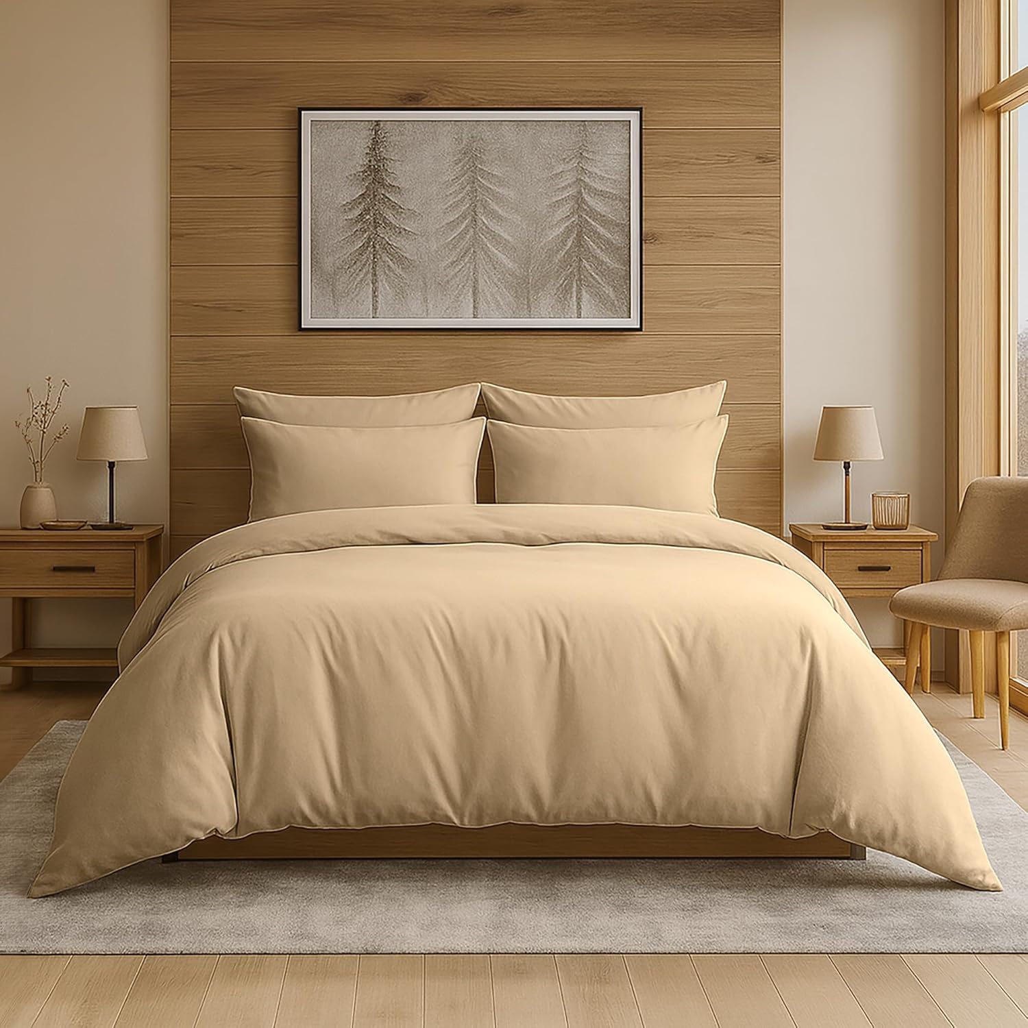 Duvet Cover Set – Chic Lightweight 3-PCs Cover Only Set (No Insert), Breathable Durable Feel Super Soft Comfortable & Cooling Bedding with Zipper Closure, Corner Ties Beige