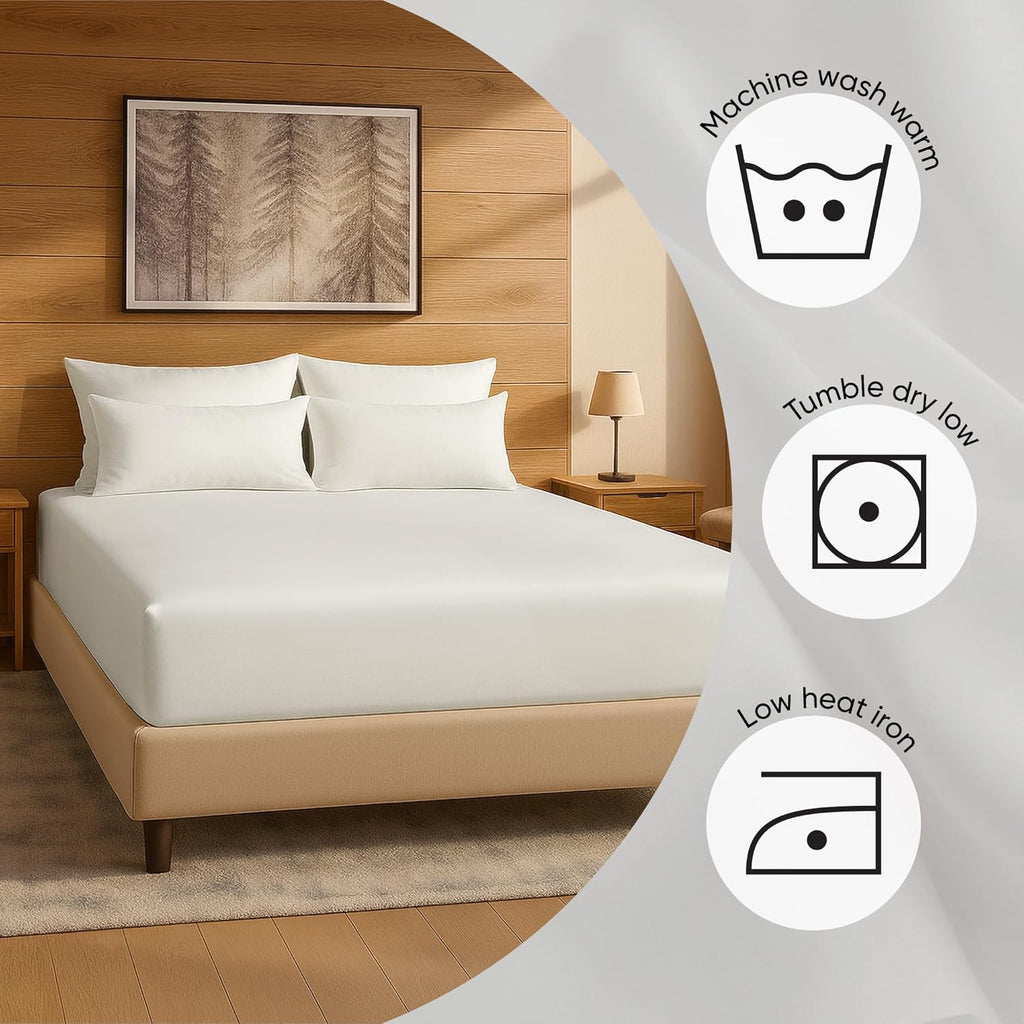 Fitted Sheet – 15'' Deep Pocket Soft Microfiber Mattress Cover, Wrinkle Resistant, Breathable Durable Feel Super Soft Comfortable Sleep & Cooling Bedding, Chic Lightweight Bright White