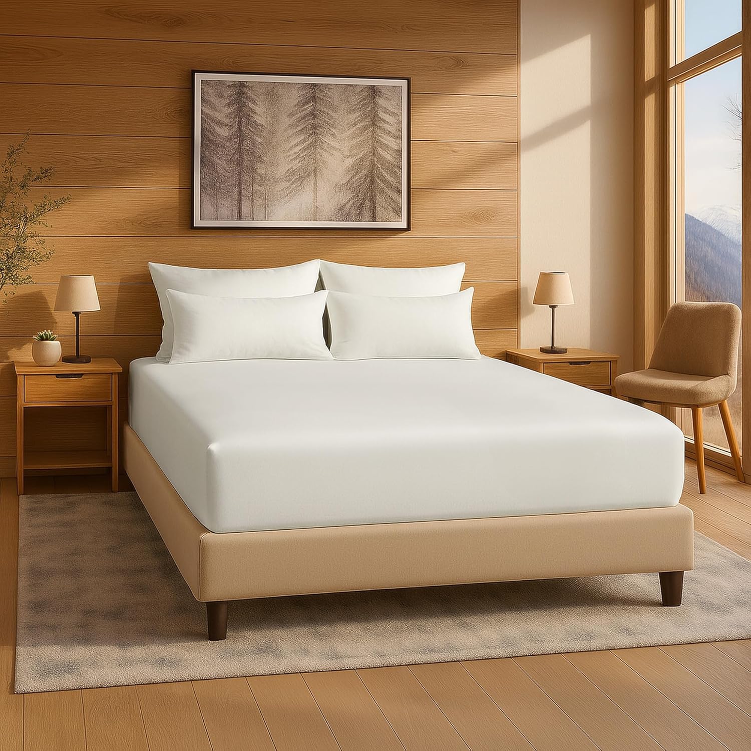 Fitted Sheet – 15'' Deep Pocket Soft Microfiber Mattress Cover, Wrinkle Resistant, Breathable Durable Feel Super Soft Comfortable Sleep & Cooling Bedding, Chic Lightweight Bright White